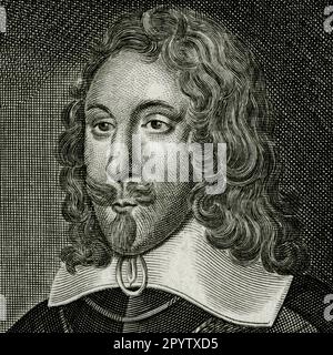 Edward Montagu (1602-1671), Barone Kimbolton e 2nd conte di Manchester, maggiore generale dell'Esercito del Parlamento nella prima guerra civile inglese e comandante supremo del Parlamento nella battaglia di Marston Moor del 1644. Dettaglio quadrato dell'incisione creata nel 1700s da Michael Vandergucht (1660-1725). Foto Stock