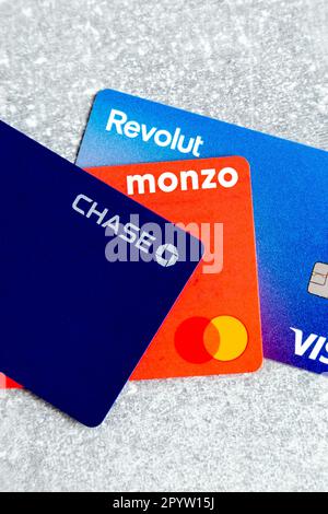 Carte bancarie Revolut, Monzo e Chase Foto Stock