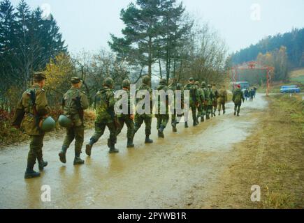 "Repubblica ceca, Janovice, 1994-11-08 esercizio militare ''Kouba-Chambra'' delle forze armate tedesche e ceche Foto: Soldati tedeschi e cechi [traduzione automatica]" Foto Stock