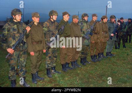 "Repubblica ceca, Janovice, 1994-11-08 esercizio militare ''Kouba-Chambra'' delle forze armate tedesche e ceche Foto: Soldati tedeschi e cechi [traduzione automatica]" Foto Stock