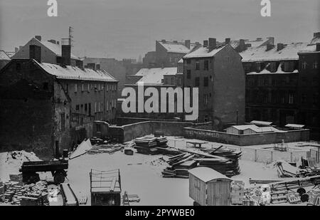 GDR, Berlino, 16.02.1980, Auguststraße in inverno, terra di maggese, Guardando verso sud, visto dal n. 50A, [traduzione automatica] Foto Stock