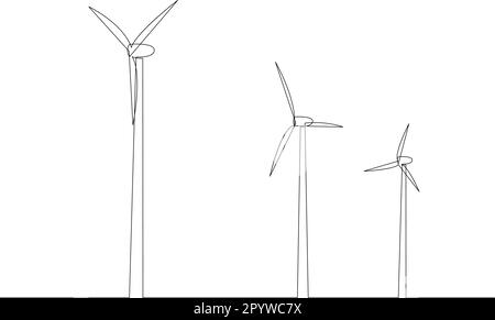 Continua una linea che traccia la silhouette della turbina eolica energia alternativa. Il concetto del simbolo dell'ecologia e della protezione della natura disegnato dal canto Illustrazione Vettoriale