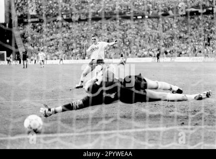 1991 finale della Coppa DFB SV Werder Bremen - 1. FC Koeln 5:4 dopo la punizione shootout /22.06.1991/ Uli Borowka (Werder) converte la punizione decisiva contro il portiere Illgner [traduzione automatica] Foto Stock