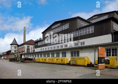 Ferrovia dei minatori, edifici minerari di Rammelsberg, Goslar, Harz, bassa Sassonia, Germania Foto Stock