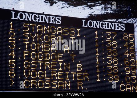 Coppa del mondo di Sci Alpino 1993/1994 Kitzbuehel Slalom 16.01.1994 risultati della Slalom FOTO: WEREK Pressebildagentur xxNOxMODELxREASExx [traduzione automatica]- AUSTRIA OUT Foto Stock