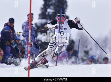 SKI ALPIN SEASON 92/93 World Championships 1993 Morioka Shizukuishi Slalom Men 13.02.1993 Armin BITTNER (GER) xxNOxMODELxRELEASExx [traduzione automatica]- AUSTRIA OUT Foto Stock