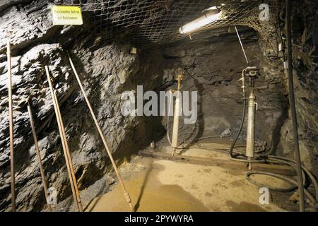 Martello pneumatico per estrazione minerali, sito minerario di Rammelsberg, Goslar, Harz, bassa Sassonia, Germania Foto Stock