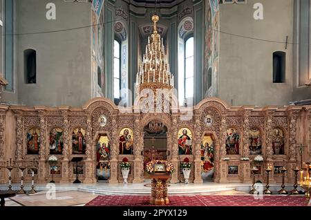 Iconostasi della cattedrale di San Georgiano del Monastero di Vydubychi a Kyiv Ucraina Foto Stock