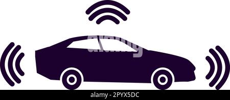 icona auto autonoma su sfondo bianco. cartello auto intelligente. simbolo dell'autopilota. stile piatto. Foto Stock