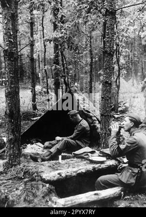 Bivacco delle truppe tedesche in un'area di sosta sulla linea di demarcazione tedesco-russa in Polonia. Foto: Brenner [traduzione automatica] Foto Stock