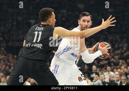 Belgrado, Serbia, 4 maggio 2023. Rudy Fernandez del Real Madrid in azione durante il gioco Play Off 4 - 2022/2023 Turkish Airlines Eurolega partita tra Partizan Mozzart Bet Belgrado e Real Madrid alla Stark Arena di Belgrado, Serbia. 4 maggio 2023. Credito: Nikola Krstic/Alamy Foto Stock