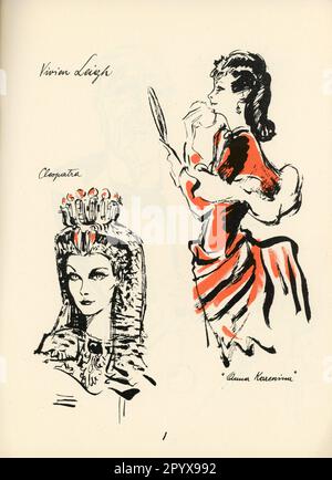 Ritratto della caricatura di EMIL WIESS di VIVIEN LEIGH nei film CAESAR E CLEOPATRA e ANNA KARENINA pubblicati nel 1948. Foto Stock