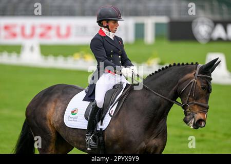 Badminton Estate, Gloucestershire, Regno Unito. 5th maggio, 2023. 2023 Badminton Horse Trials Day 2; Rosalind Canter di Gran Bretagna in sella Pencos Crown Jewel durante il test di dressage il giorno 2 Credit: Action Plus Sports/Alamy Live News Foto Stock