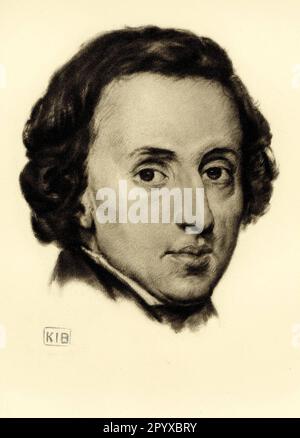 Frederic Francois Chopin (1810-1849), pianista e compositore polacco. Disegno di K. J. Boehringer. Fotografia: Heliogravure, Corpus Imaginum, Hanfstaengl Collection. Immagine non visualizzata. Foto Stock