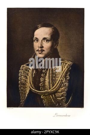 Mikhail Yuryevich Lermontov (1814-1841), poeta russo. Lermontov è il principale rappresentante del Romanticismo russo dopo Pushkin. Il dipinto lo mostra in uniforme Hussar. Dipinto di Vasily Grigorievich Perov. Foto: Heliogravure, Corpus Imaginum, Hanfstaengl Collection. [traduzione automatica] Foto Stock