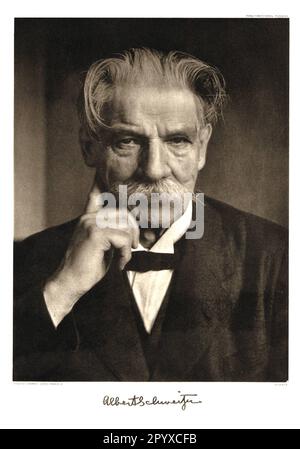 Albert Schweitzer (1875-1965), teologo e medico protestante tedesco. Fondò il Lambaréné Tropical Hospital sul fiume Ogooué in Gabon (costa occidentale africana) nel 1913. Nel 1952 è stato insignito del Premio Nobel per la pace per il suo lavoro nel servire i malati per tutta la vita. Fotografia di Carry Hess, Parigi. Foto: Heliogravure, Corpus Imaginum, Hanfstaengl Collection. Fotografia non datata, probabilmente scattata all'inizio degli anni '1950s. [traduzione automatica] Foto Stock