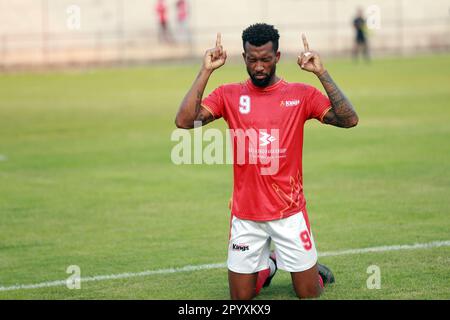 Bashundhara King il giocatore brasiliano Gomes Nascimento Dorielton (Red J-9) festeggia uno dei suoi due goaldurante il Bangladesh Premier League 2022-23 ma Foto Stock