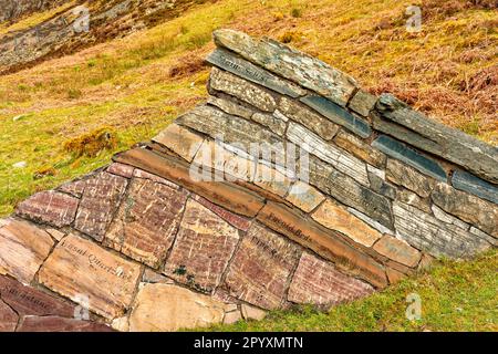Knockan Crag National Nature Reserve strati rocciosi esempi e date in milioni di anni Foto Stock
