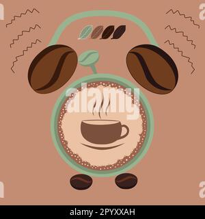 Icona tempo caffè. caffè con il tempo, caffè con l'icona dell'orologio. Illustrazione Vettoriale