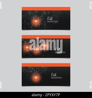 EID Mubarak - Moon in the Sky - banner pubblicitari o intestazione di sito web per il Festival della comunità musulmana Illustrazione Vettoriale