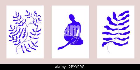Vettore di figure astratte Matisse inspirate. Poster collage floreale Matisse in stile contemporaneo e minimalista. Illustrazione Vettoriale