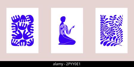 Vettore di figure astratte Matisse inspirate. Poster collage floreale Matisse in stile contemporaneo e minimalista. Illustrazione Vettoriale