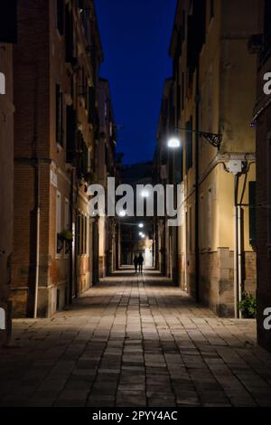 Vista notturna di una stradina residenziale di Venezia Foto Stock