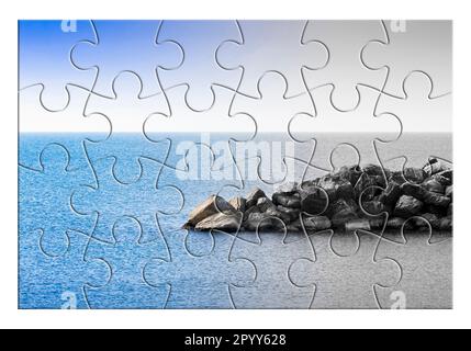 Impara a gestire l'ansia e lo stress per ricostruire la serenità interiore - immagine concettuale in forma di puzzle Foto Stock