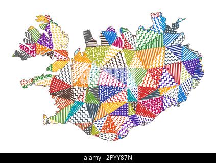 Mappa in stile ragazzo dell'Islanda. Poligoni disegnati a mano a forma di Islanda. Illustrazione vettoriale. Illustrazione Vettoriale