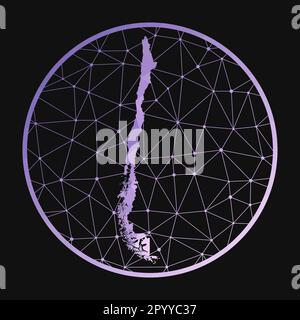 Icona Cile. Mappa poligonale vettoriale del paese. Icona del Cile in stile geometrico. La mappa del paese con un basso gradiente di poly viola su sfondo scuro. Illustrazione Vettoriale