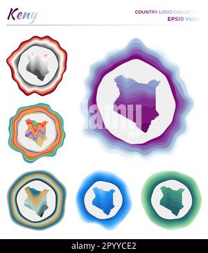 Collezione di logo Kenia. Distintivo colorato del paese. Strati intorno alla forma del confine del Kenya. Illustrazione vettoriale. Illustrazione Vettoriale