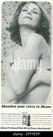 Il principe Matchabelli Abano Bath Oil pubblicita in una rivista ufficiale, febbraio 1965 Foto Stock