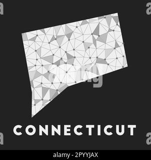 Connecticut - mappa della rete di comunicazione dello stato degli Stati Uniti. Design geometrico alla moda del Connecticut su sfondo scuro. Illustrazione Vettoriale