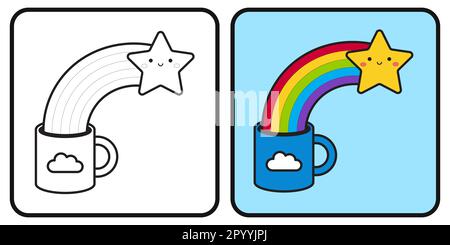 Libro da colorare per bambini. Coppa, arcobaleno e stella. Clipart del vettore. Illustrazione vettoriale. Illustrazione vettoriale Illustrazione Vettoriale