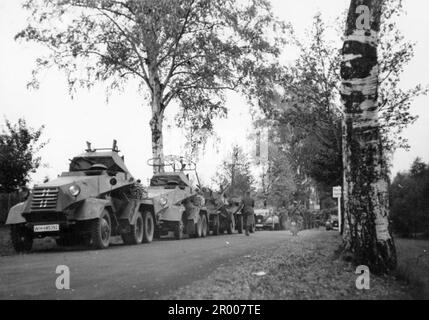 Le auto blindate tedesche si trovano vicino alla frontiera del Reich, vicino a Schirnding, in attesa di entrare nel Sudeten.non appena le potenze occidentali tradirono i cechi e consegnarono il Sudetenland alla Germania, l'area venne annessa. Dopo l'annessione dell'Austria, Hitler chiese di ricevere la regione dei Sudeti in Cecoslovacchia. Alla conferenza di Monaco del settembre 1938 le potenze occidentali si sono accordate su questo e i nazisti hanno occupato l'area. Poco tempo dopo Hitler ruppe la sua promessa e invase il resto della Cecoslovacchia prima di rivolgere la sua attenzione alla Polonia. Bundesarchiv, Bild 146-2003-0041 / CC-BY-SA 3,0 Foto Stock