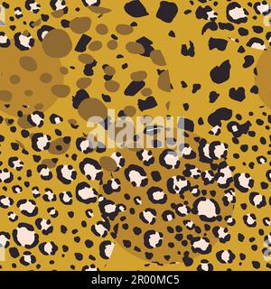 Astratto moderno leopardo motivo senza giunture con cerchi. Animali sfondo alla moda. Illustrazione vettoriale decorativa a colori per stampa, cartoncino, tessuto Illustrazione Vettoriale