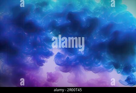 Sfondo nebulizzato a colori. Dipingere l'onda d'acqua. Le particelle scintillanti blu scintillanti si velano su sfondo nero scuro astratto. Nebbia glitterata. PA Foto Stock