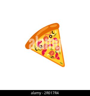 Vettore icona fetta pizza. Fetta di pizza con formaggio fuso. Fetta di pizza peperoni. Illustrazione di clip vettoriali con gradienti semplici. Adesivo cartoon Illustrazione Vettoriale