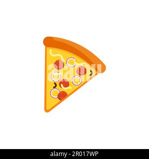 Vettore icona fetta pizza. Fetta di pizza con formaggio fuso. Fetta di pizza peperoni. Illustrazione di clip vettoriali con gradienti semplici. Adesivo cartoon Illustrazione Vettoriale