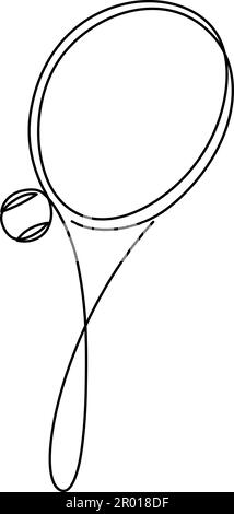Disegno continuo di una linea del tema di sport di tennis con racchetta e sfera. Segno e simbolo del gioco sportivo disegnato da una sola linea Illustrazione Vettoriale