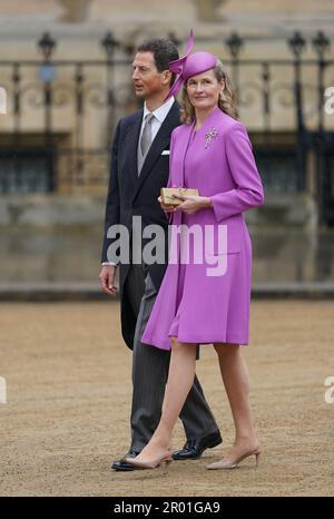 Alois, Principe ereditario e Reggente del Liechtenstein e Sophie, Principessa ereditaria del Liechtenstein che arriva all'Abbazia di Westminster, Londra, prima dell'incoronazione di Re Carlo III e della Regina Camilla il sabato. Data immagine: Sabato 6 maggio 2023. Foto Stock