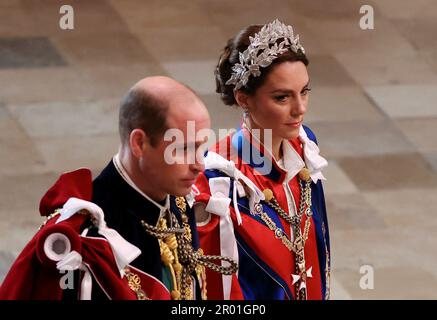 Il Principe e la Principessa di Galles arrivano all'incoronazione di Re Carlo III e della Regina Camilla all'Abbazia di Westminster, Londra. Data immagine: Sabato 6 maggio 2023. Foto Stock