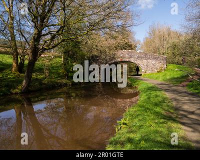 Uomo e donna che camminano lungo l'alzaia del Monmouthshire e del canale di Brecon vicino a Pencelli Powys Mid Wales UK Foto Stock