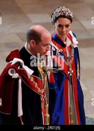 Il Principe e la Principessa di Galles arrivano all'incoronazione di Re Carlo III e della Regina Camilla all'Abbazia di Westminster, Londra. Data immagine: Sabato 6 maggio 2023. Foto Stock