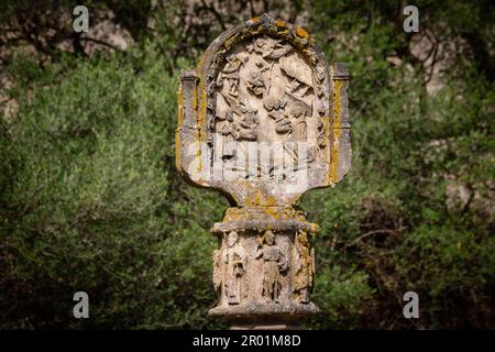 Term Cross, Monti-Sion Santuari, Maiorca, Isole Baleari, Spagna. Foto Stock