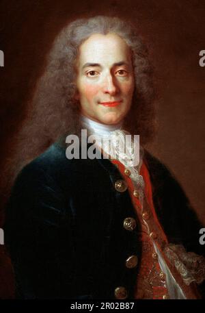 Detail du Portrait de l'ecrivain et philosophe francais Francois-Marie Arouet dit Voltaire (1694-1778)' Peinture d'apres Nicolas de Largilliere (1656-1746), Museo di Parigi Carnavalet Foto Stock