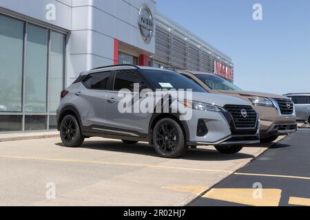 Varsavia - circa Maggio 2023: Nissan Kicks Crossover SUV display. Nissan offre i modelli Kicks nei modelli S, SV e SR. Foto Stock