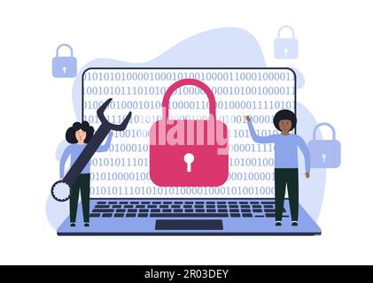 Concetto di protezione dei dati. Protezione dei dati di rete sul laptop Illustrazione Vettoriale