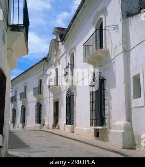 CASA SEÑORIAL DEL SIGLO XVIII Ubicazione: ESTERNO. RIBERA DEL FRESNO. Badajoz. SPAGNA. Foto Stock