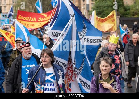 Glasgow Scozia, Regno Unito. 06th maggio, 2023. "All Under One Banner", l'indipendenza scozzese marciare attraverso Glasgow. Credit R.Gass/Alamy Live News Foto Stock